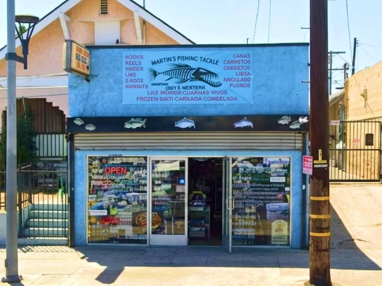 Martin's Fishing Tackle storefront on Western Ave, Los Angeles